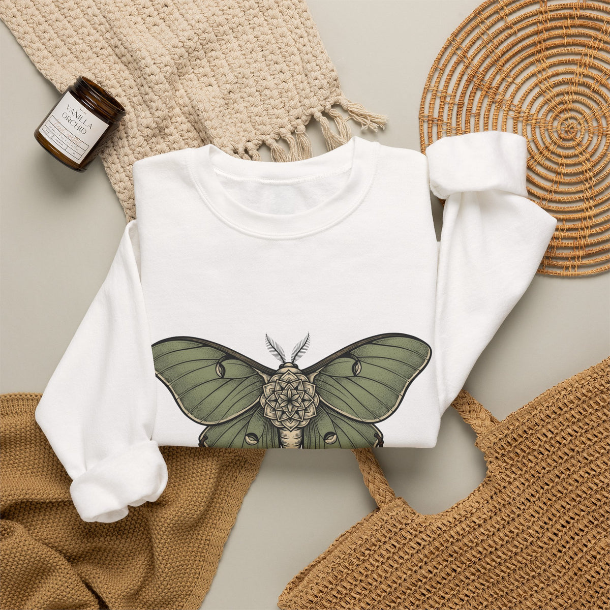 Luna Moth Sweatshirt Boho Chic Nature Gift Women Tattoo Sweatshirt Actias Luna Sweatshirt Hippie Fan Tribal Sweatshirt Environmental Graphic Vintage Crystals