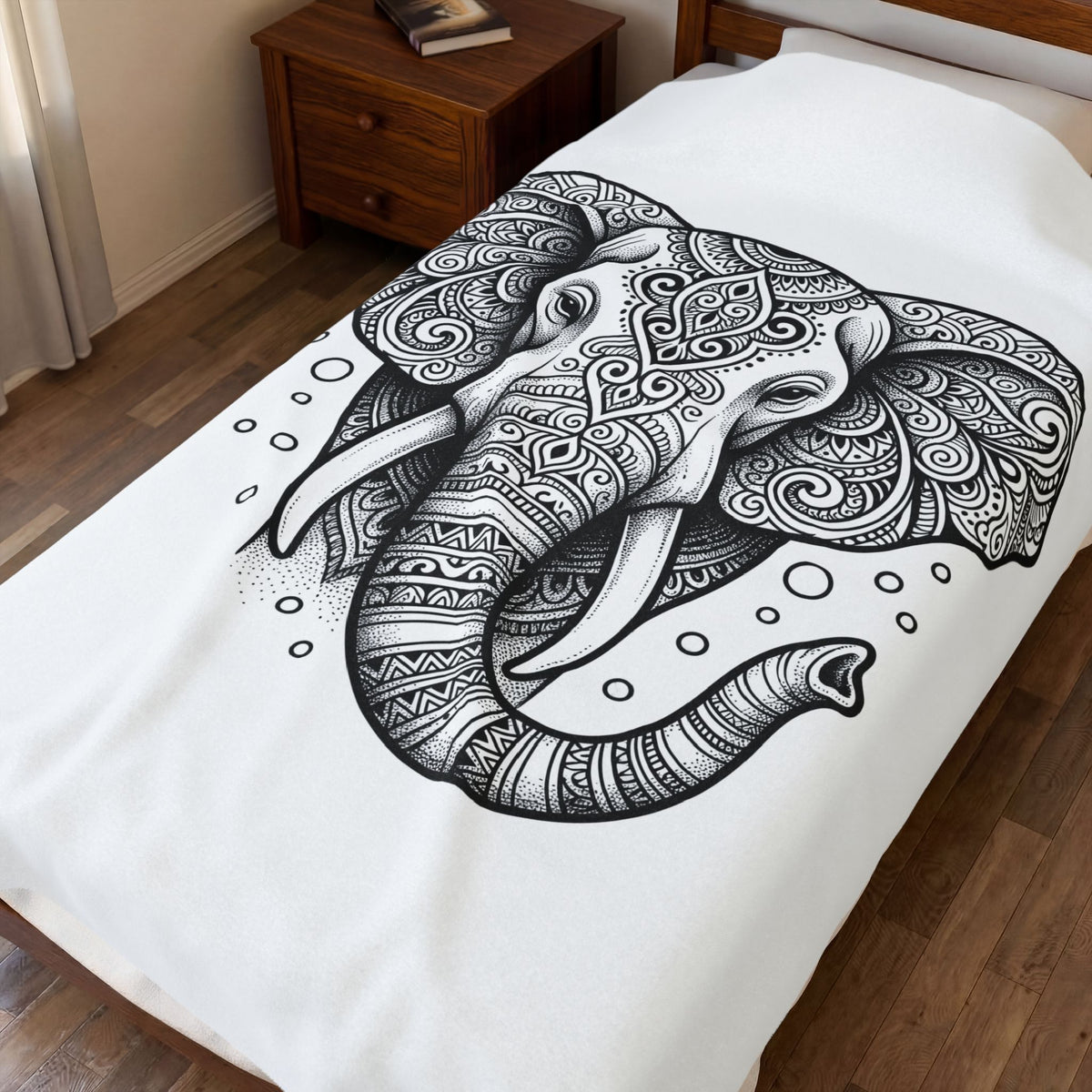 Elephant Art Blanket Boho Chic Critter Gift Women Hippie Blanket Pachyderm Blanket Bohemian Fan Psychedelic Blanket Animal Graphic Line Art