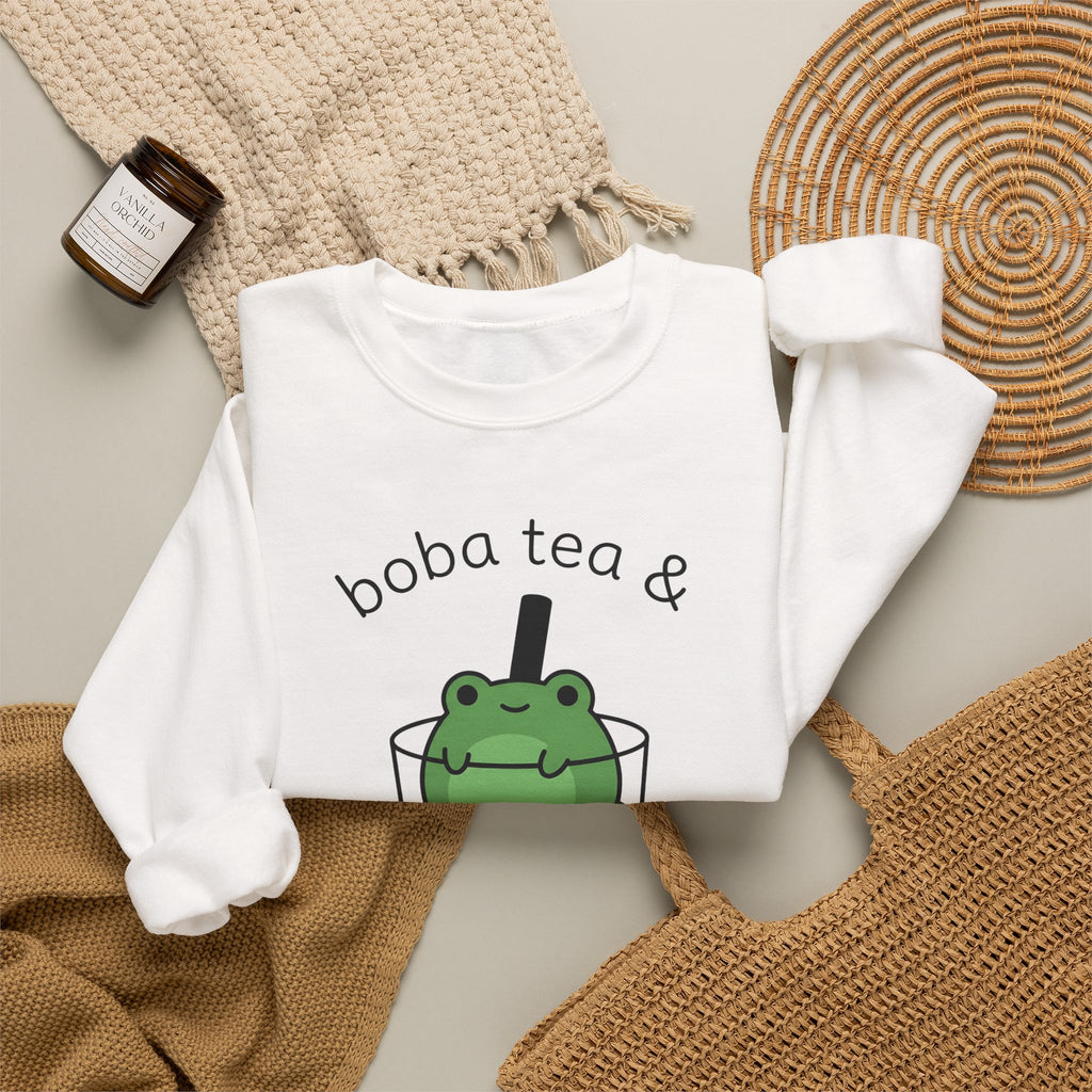 Frog Boba Drink Sweatshirt Drinks Creatures Gift Women Sweet Sweatshirt Boba Sweatshirt Beverage Fan Toad Graphic Sleek Bubble Tea Sweatshirt