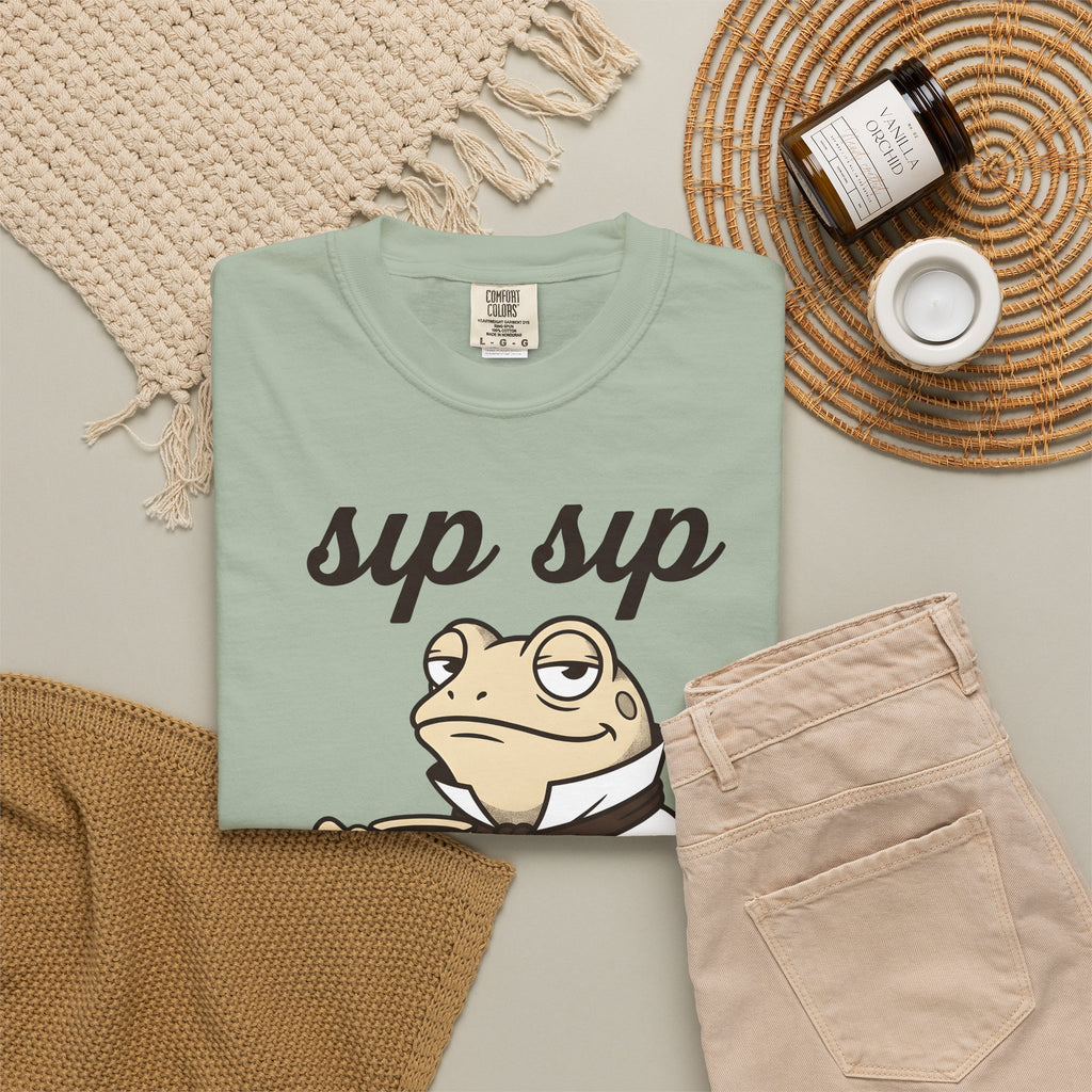 Frog Tea T-Shirt Funny Animal Gift Women Cartoon T-Shirt Tea T-Shirt Humor Fan Comic T-Shirt Creature Graphic Vintage Suit T-Shirt