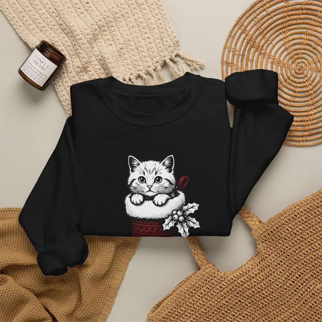 Kitten Stocking Sweatshirt Cat Christmas Gift Women Vintage Sweatshirt Christmas Stocking Sweatshirt Cat Fan Retro Sweatshirt Winter Graphic