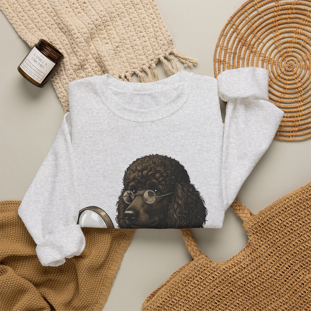 Poodle Detective Sweatshirt Dog Humor Gift Women Vintage Sweatshirt Dog Detective Sweatshirt Dog Fan Canine Comic Graphic Sweatshirt Hand Drawn Magnifying