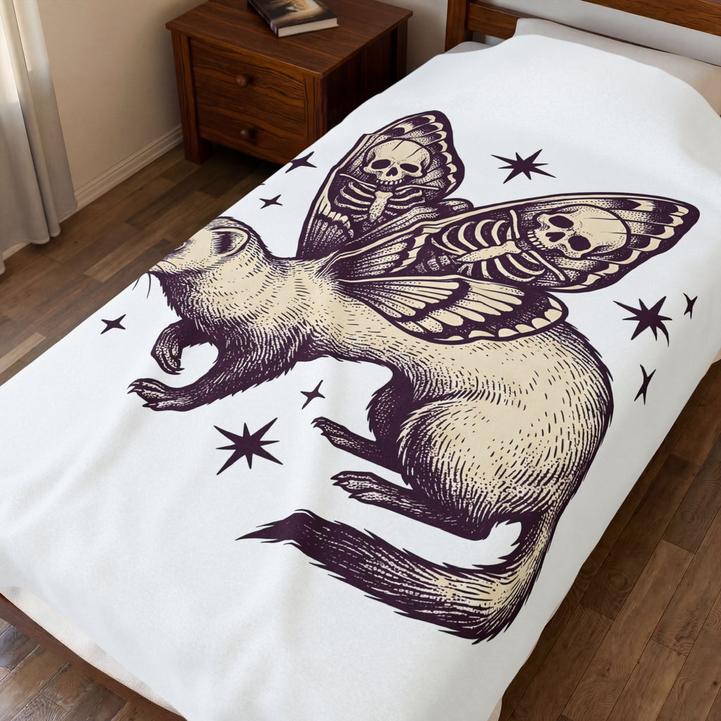 Ferret Moth Hybrid Blanket Gothic Pet Gift Women Dark Blanket Ferret Blanket Goth Fan Grunge Blanket Animal Graphic Retro Star Symbol Blanket