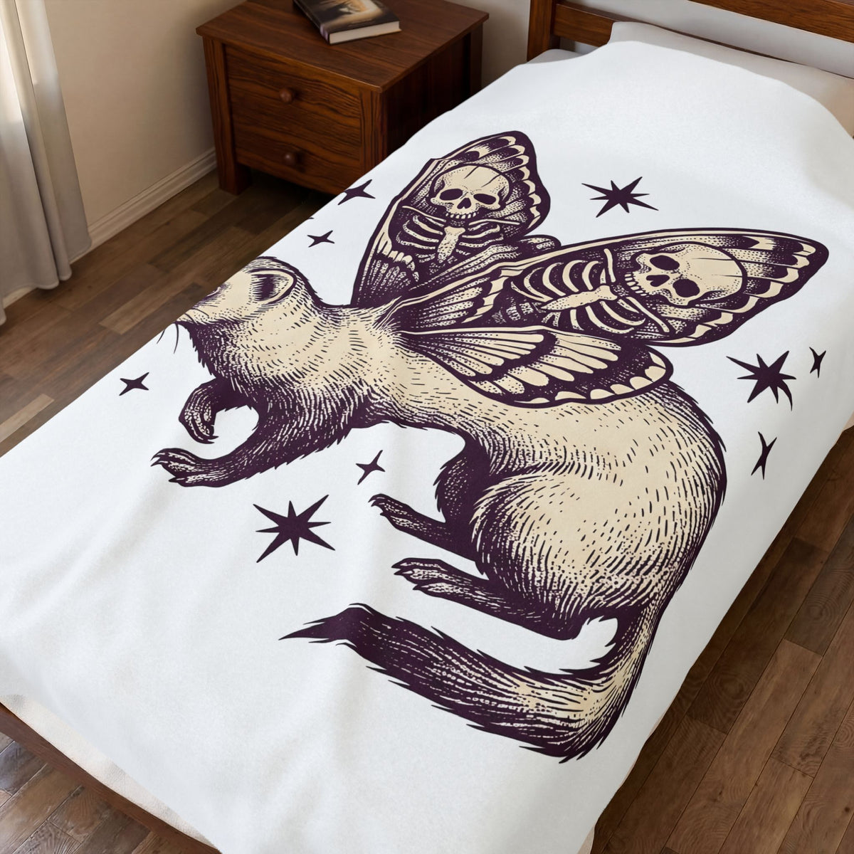 Ferret Moth Hybrid Blanket Gothic Pet Gift Women Dark Blanket Ferret Blanket Goth Fan Grunge Blanket Animal Graphic Retro Star Symbol Blanket