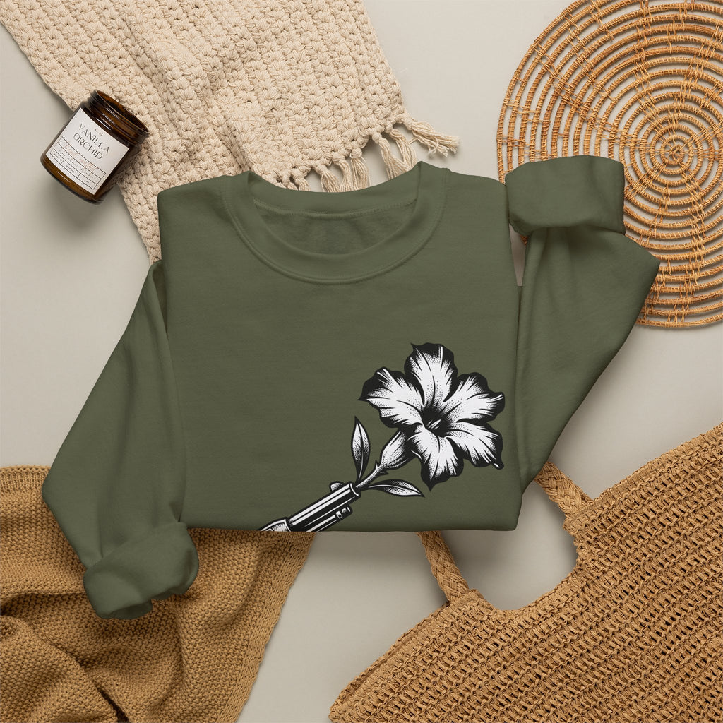 Revolver Flower Sweatshirt Cowgirl Western Gift Women Tattoo Sweatshirt Gunflower Sweatshirt Rodeo Fan Traditional Sweatshirt Country Graphic Vintage Hibiscus
