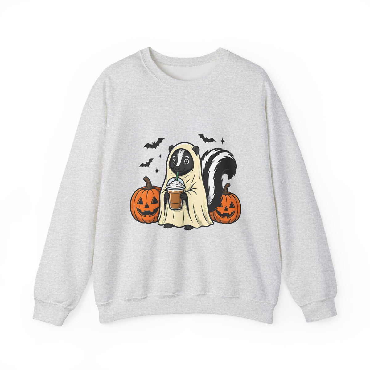 Skunk Ghost Sweatshirt Halloween Animal Gift Women Cartoon Sweatshirt Specter Sweatshirt Horror Fan Spooky Sweatshirt Creature Graphic Vintage Pumpkin Sweatshirt