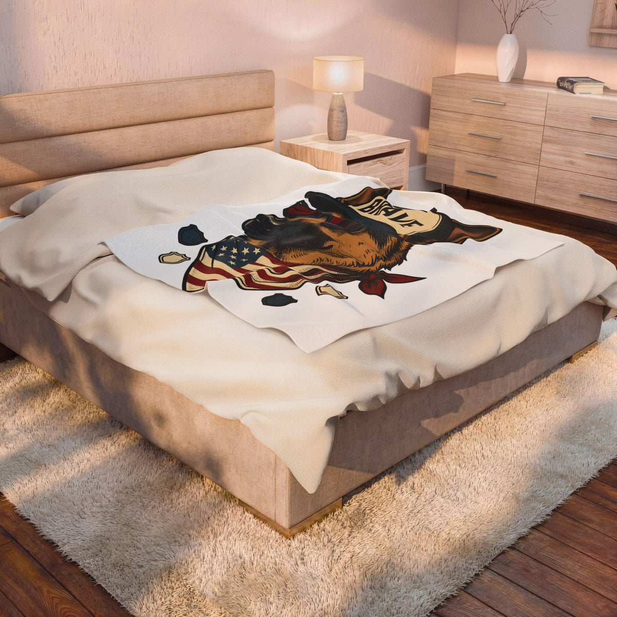 German Shepherd Pup Blanket America Canine Gift Women Hand Drawn Blanket Alsatian Blanket Usa Fan Illustrated Blanket Dog Graphic Sketch Flag