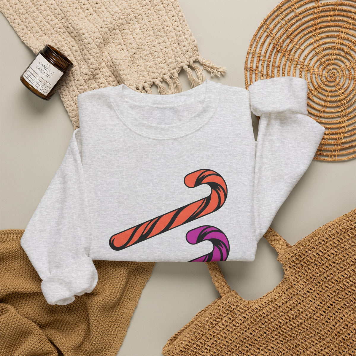Holiday Candy Sweatshirt Christmas Confectionery Gift Women Flat Design Sweatshirt Candy Sweatshirt Christmas Fan Minimalist Sweatshirt Sweets Graphic Clean