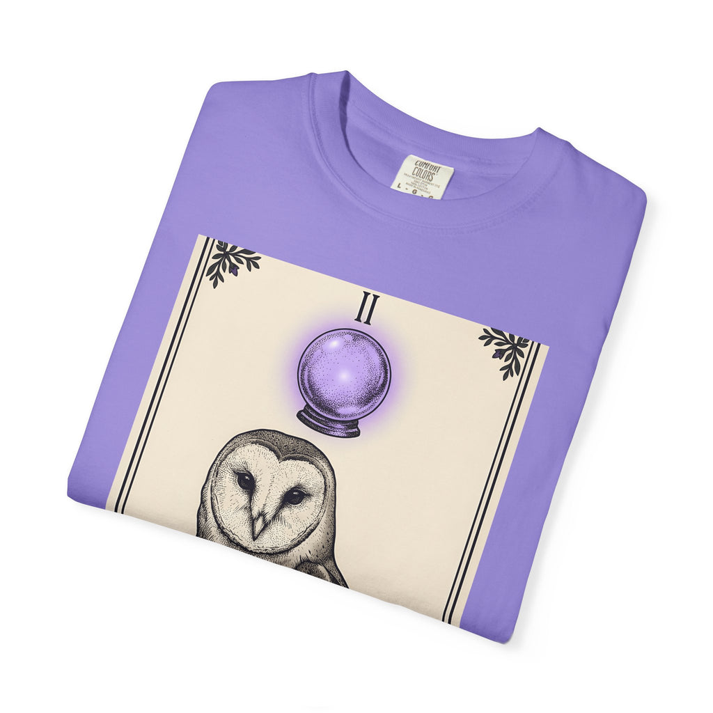Barn Owl T-Shirt Boho Chic Magic Gift Women Oracle T-Shirt Owl T-Shirt Bohemian Fan Mystic T-Shirt Magical Graphic Hand Drawn Glass Sphere T-Shirt