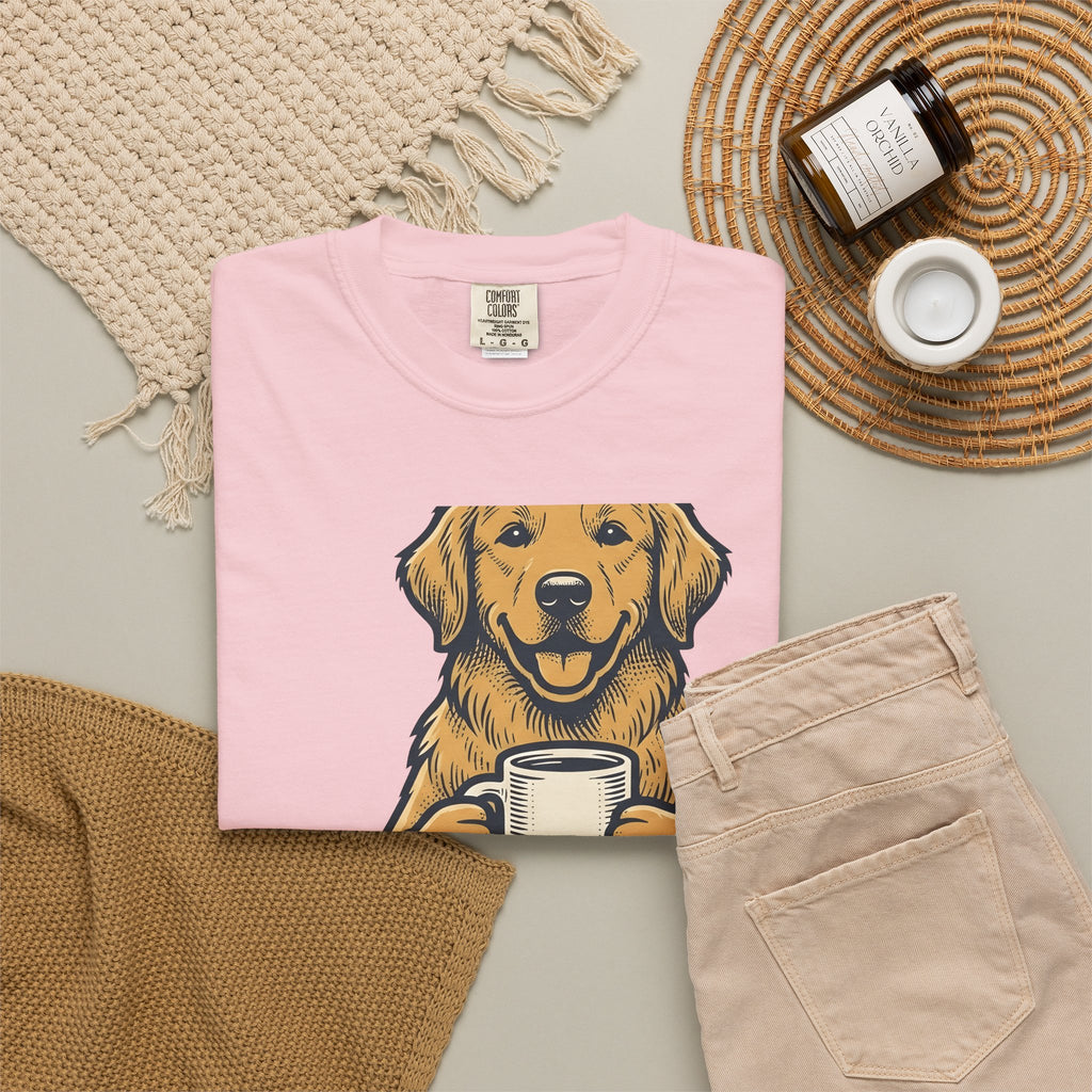 Golden Retriever Dog Coffee Gift Vintage Retriever Dog Fan Puppy Coffee Hand Drawn Coffee T-Shirt