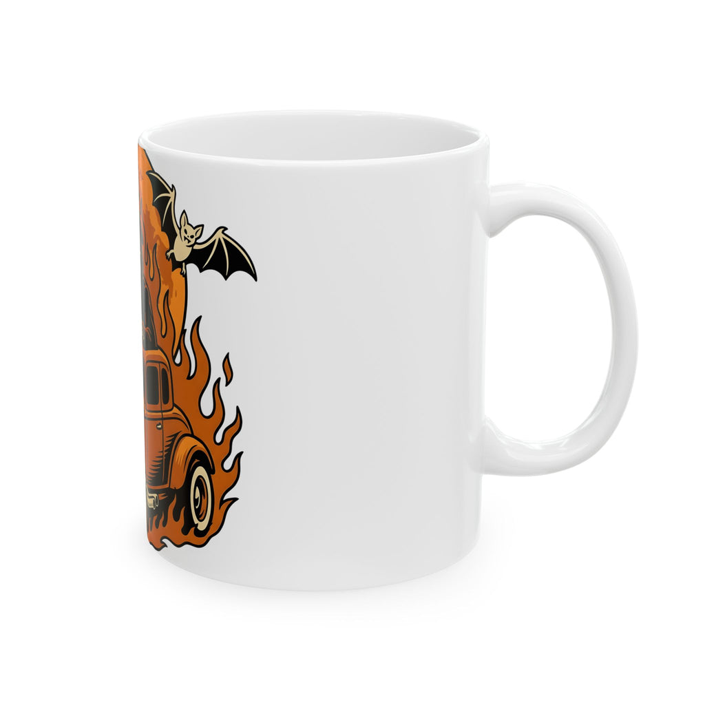 Skull Car Mug Halloween Car Gift Women Graphic Mug Hot Rod Mug Halloween Fan Typography Mug Automobile Graphic Retro Flying Bats