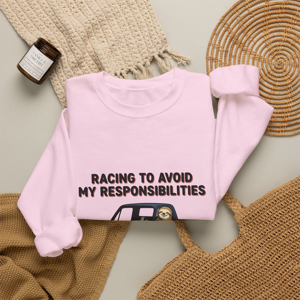 Sloth Truck Sweatshirt Funny Beast Gift Women Animated Sweatshirt Slow Loris Sweatshirt Humor Fan Cartoon Sweatshirt Creature Graphic Line Art Retro Truck