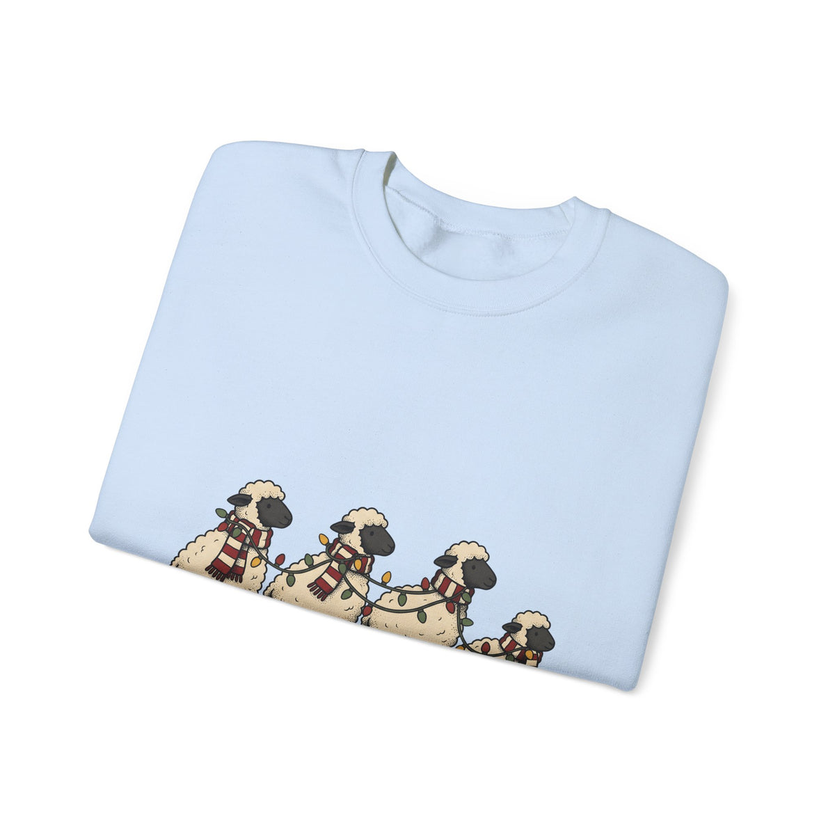 Sheep Herd Sweatshirt Christmas Wildlife Gift Women Lovable Sweatshirt Flock Sweatshirt Xmas Fan Cartoon Sweatshirt Animal Graphic Doodle Festive Lights Sweatshirt