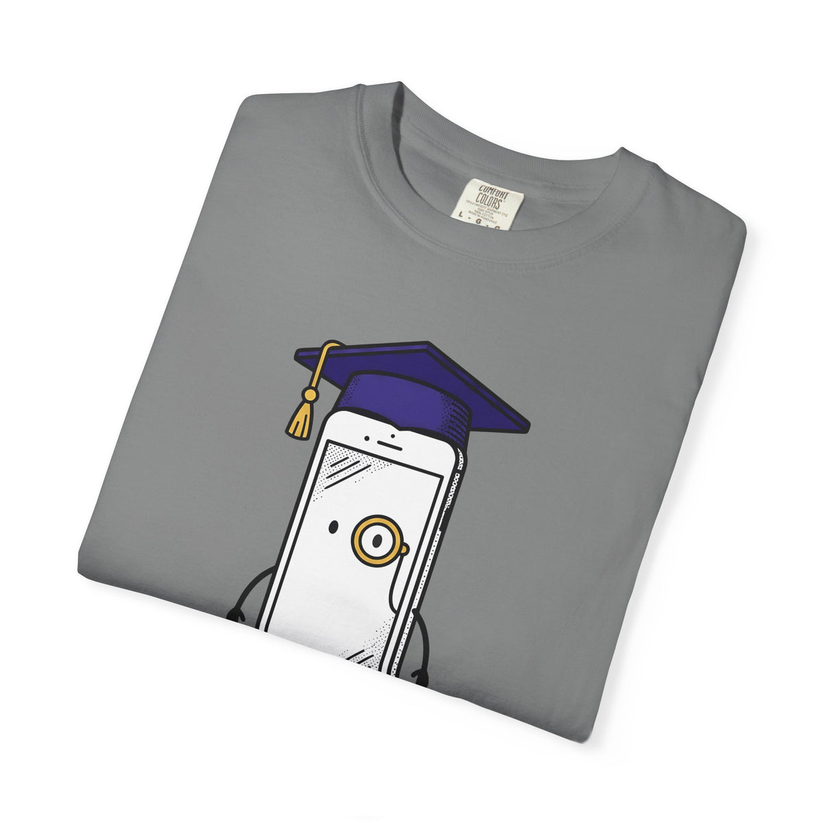 Cellphone Mascot T-Shirt Funny Commencement Gift Women Comic T-Shirt Phone Mascot T-Shirt Humor Fan Cartoon T-Shirt Graduation Graphic Sketch