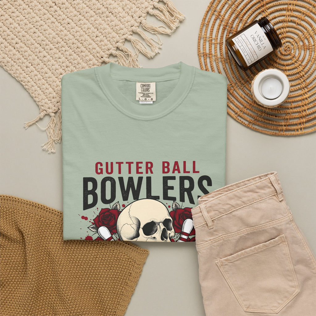 Skull Bowling Pins T-Shirt Bowling Humor Gift Women Tattoo T-Shirt Bowling Pin T-Shirt Bowling Fan Traditional T-Shirt Funny Graphic Vintage Roses