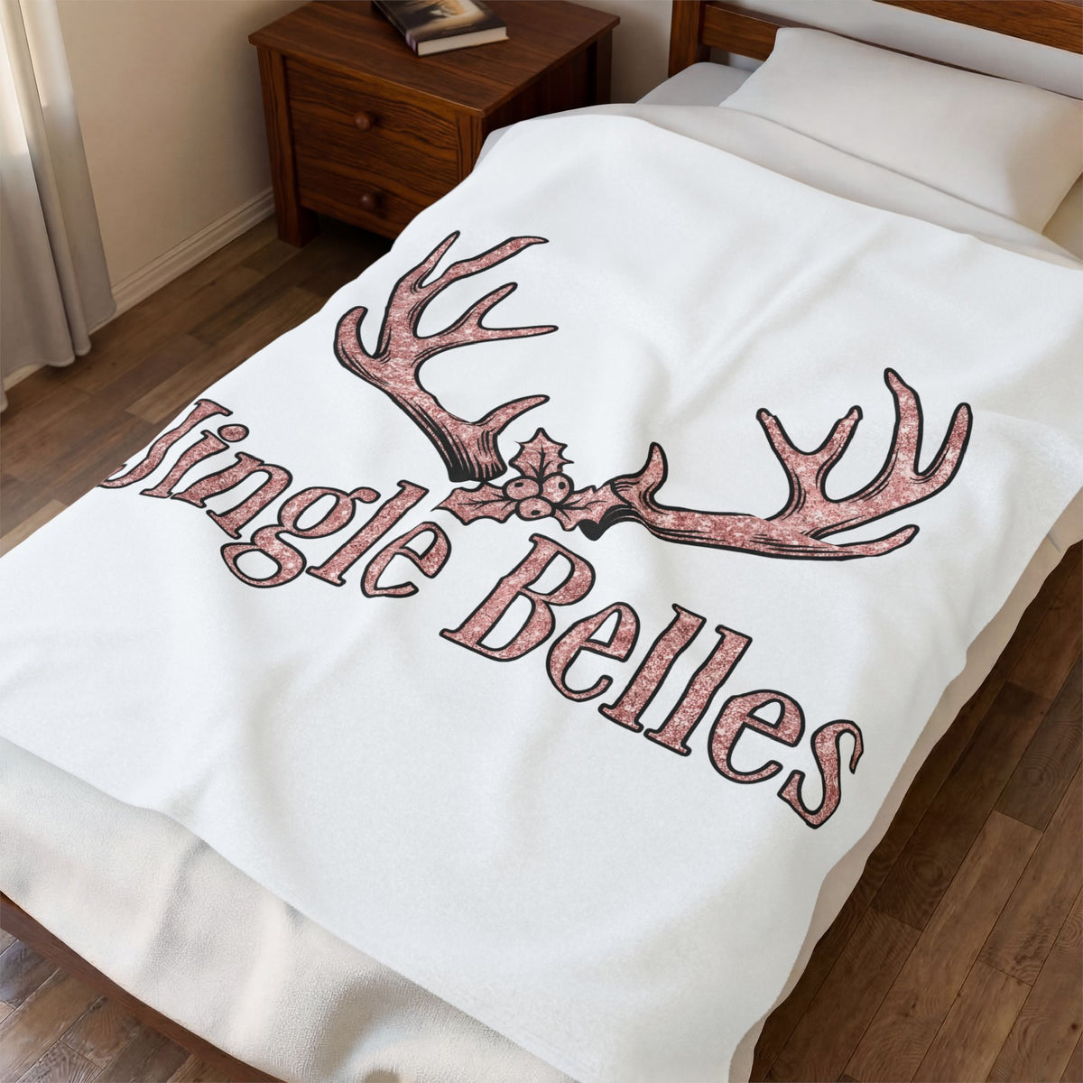 Reindeer Antlers Christmas Holiday Gift Glitter Caribou Xmas Fan Sparkly Seasonal Hand Drawn Blanket