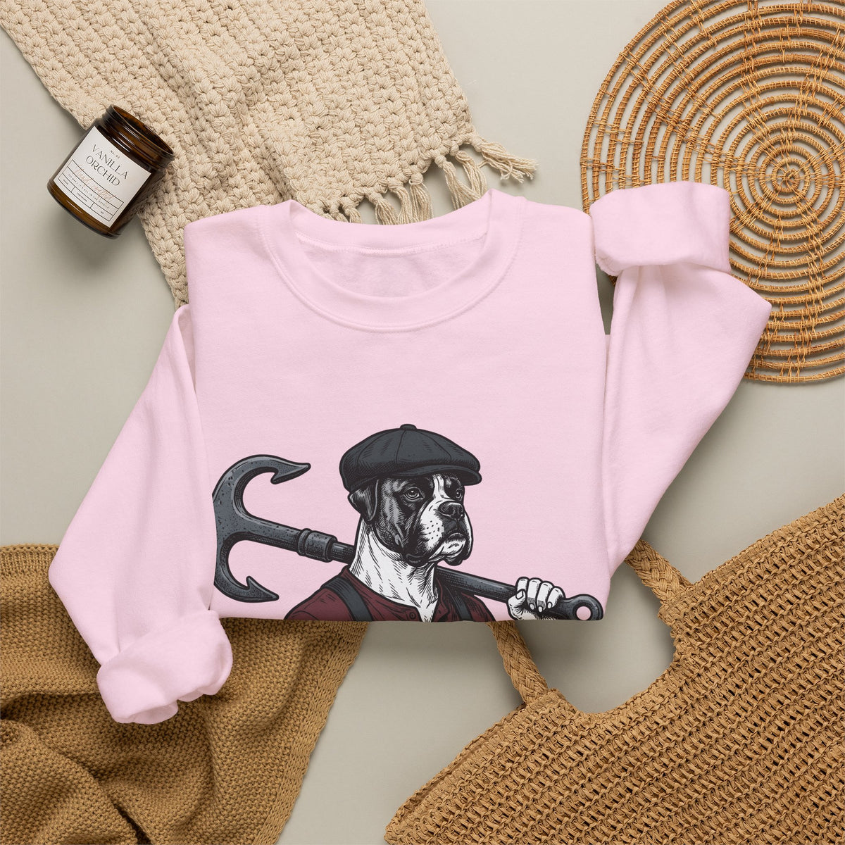 Boxer Hound Sweatshirt Dog Craftsman Gift Women Classic Sweatshirt Hound Dog Sweatshirt Dog Fan Vintage Sweatshirt Artisan Graphic Doodle Flat Hat Sweatshirt