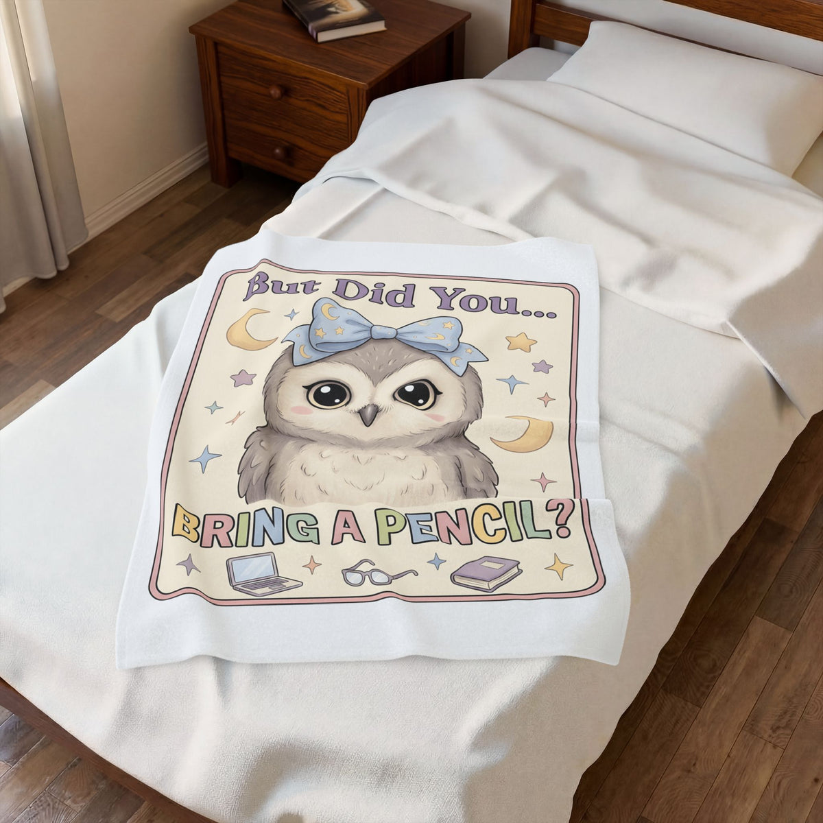 Owl Bow Blanket Teachers School Gift Women Kawaii Blanket Owl Blanket Educator Enthusiast Cute Blanket Classroom Graphic Pastel Laptop Blanket