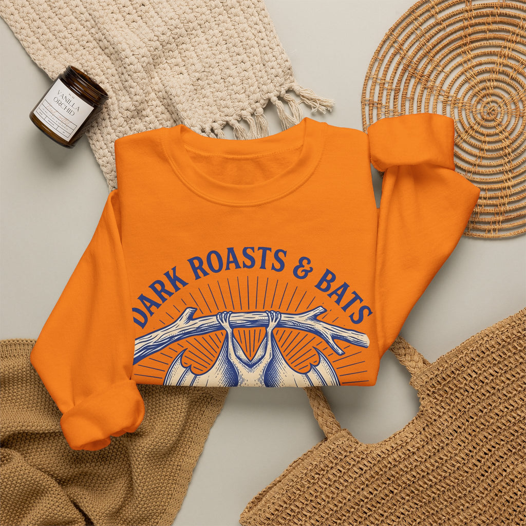 Flying Bat Coffee Sweatshirt Coffee Fauna Gift Women Classic Sweatshirt Coffee Drink Sweatshirt Coffee Fan Wildlife Graphic Sweatshirt Line Art Perch Branch