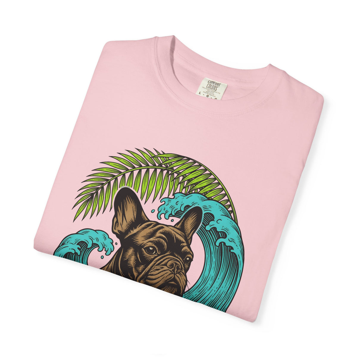 French Bulldog T-Shirt Dog Seaside Gift Women Illustrative T-Shirt Bulldog T-Shirt Dog Fan Frenchie T-Shirt Coastal Graphic Sketch Island Flower