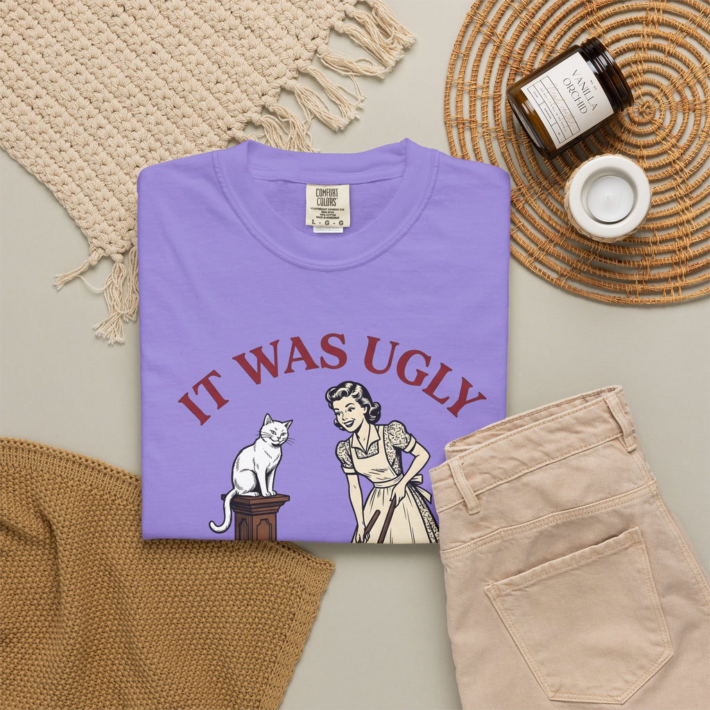 Pussycat Antique Maid T-Shirt Cat Satire Gift Women Classic T-Shirt Kitty T-Shirt Feline Fan Vintage T-Shirt Parody Graphic Line Art Broken Urn