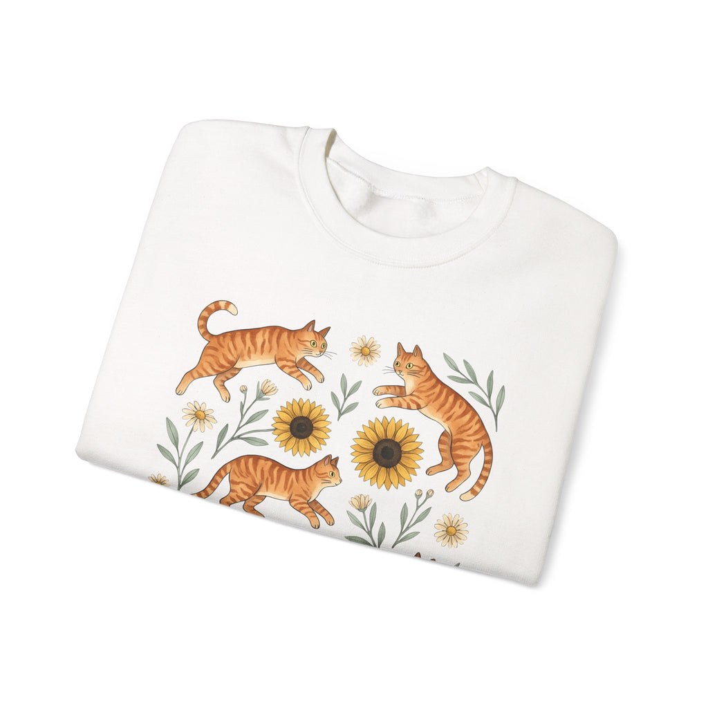 Ginger Cats Sweatshirt Cat Flower Gift Women Cartoon Sweatshirt Orange Cat Sweatshirt Cat Fan Feline Graphic Illustration Comic Sweatshirt Sketch Sunflower