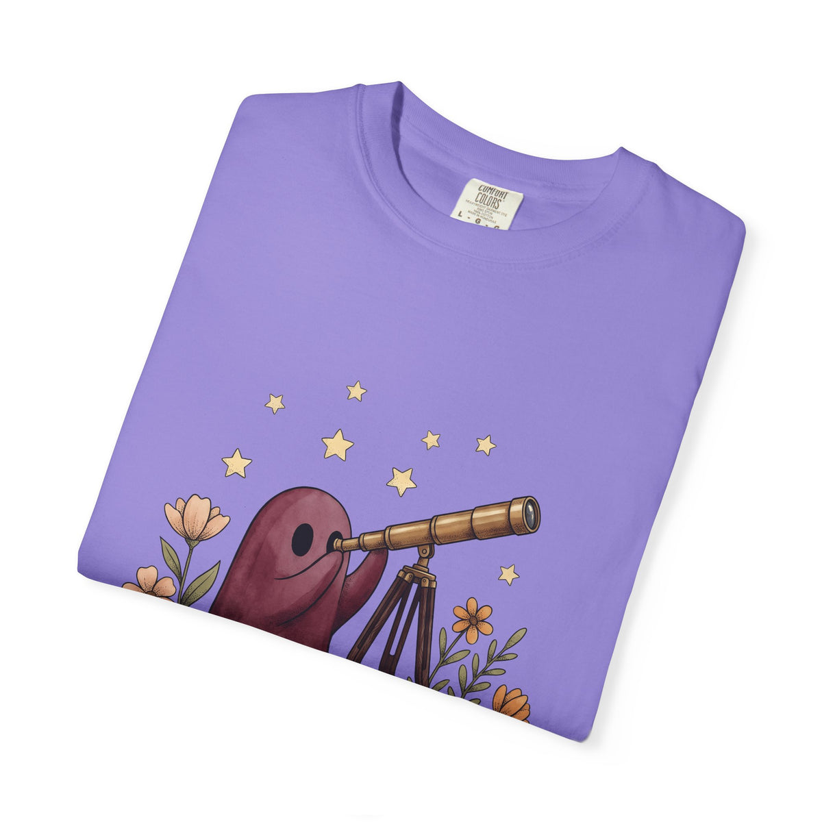 Ghost Telescope T-Shirt Boho Chic Celestial Gift Women Whimsical T-Shirt Spyglass T-Shirt Bohemian Fan Fantasy T-Shirt Galaxy Graphic Vintage