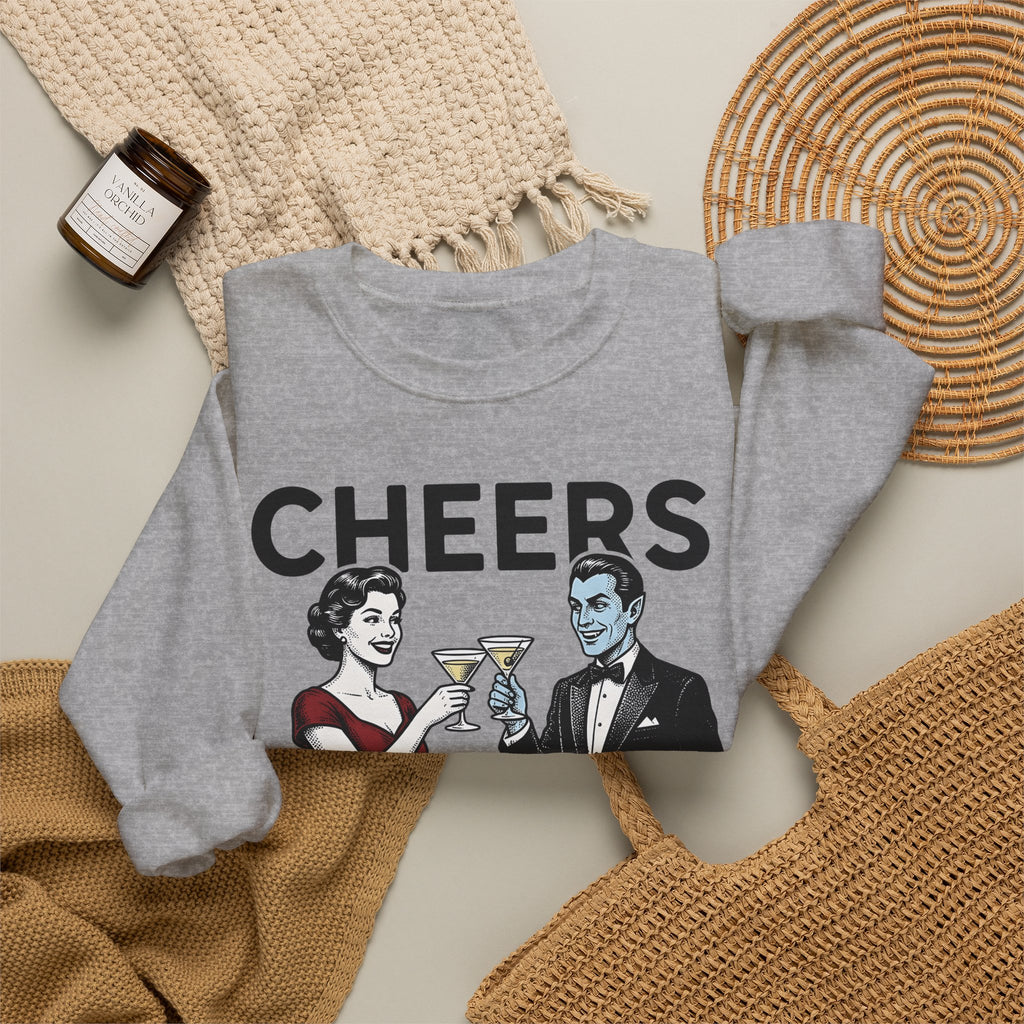 Vampire Duo Sweatshirt Halloween Event Gift Women Antique Sweatshirt Vampire Couple Sweatshirt Horror Fan Spooky Sweatshirt Party Graphic Old School Wine Glass