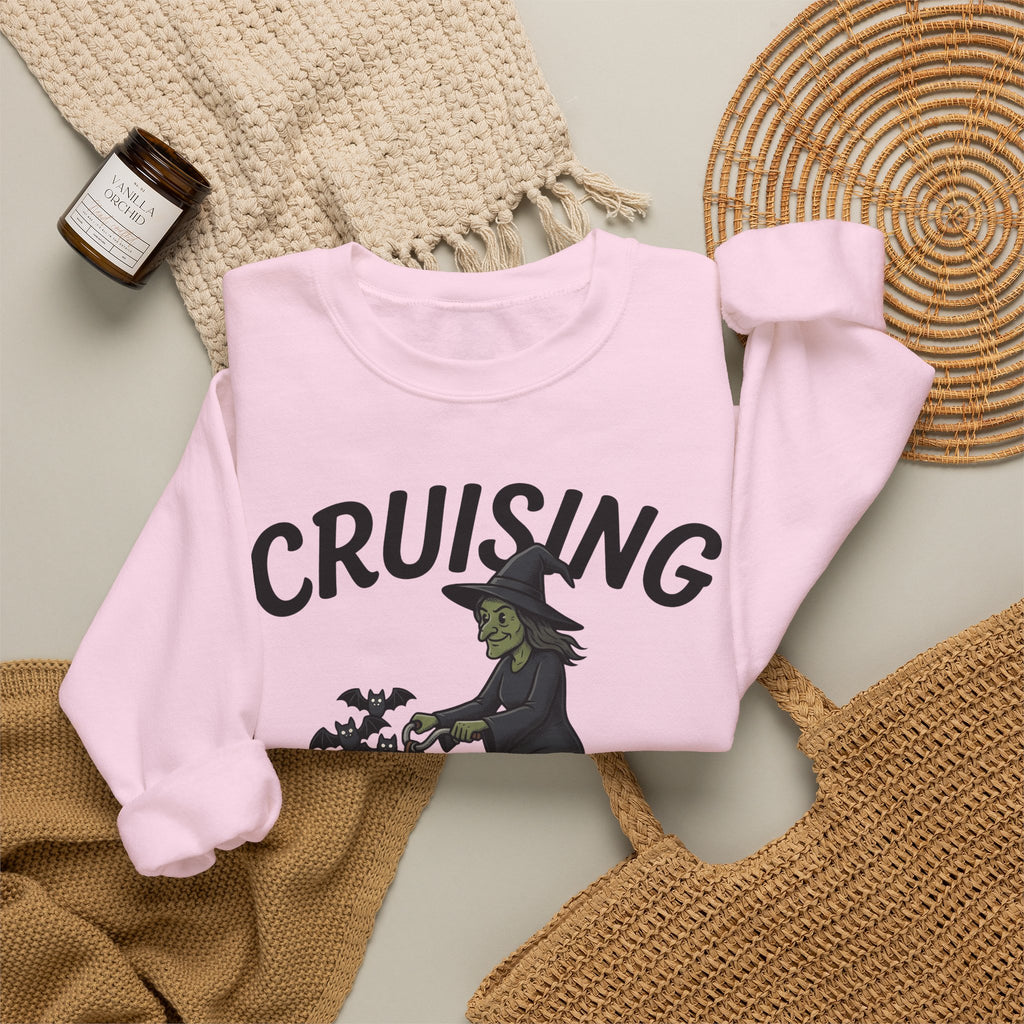 Witch Cycle Sweatshirt Halloween Prank Gift Women Doodle Sweatshirt Witchcraft Sweatshirt Horror Fan Witchy Sweatshirt Prank Graphic Classic Bat Silhouette
