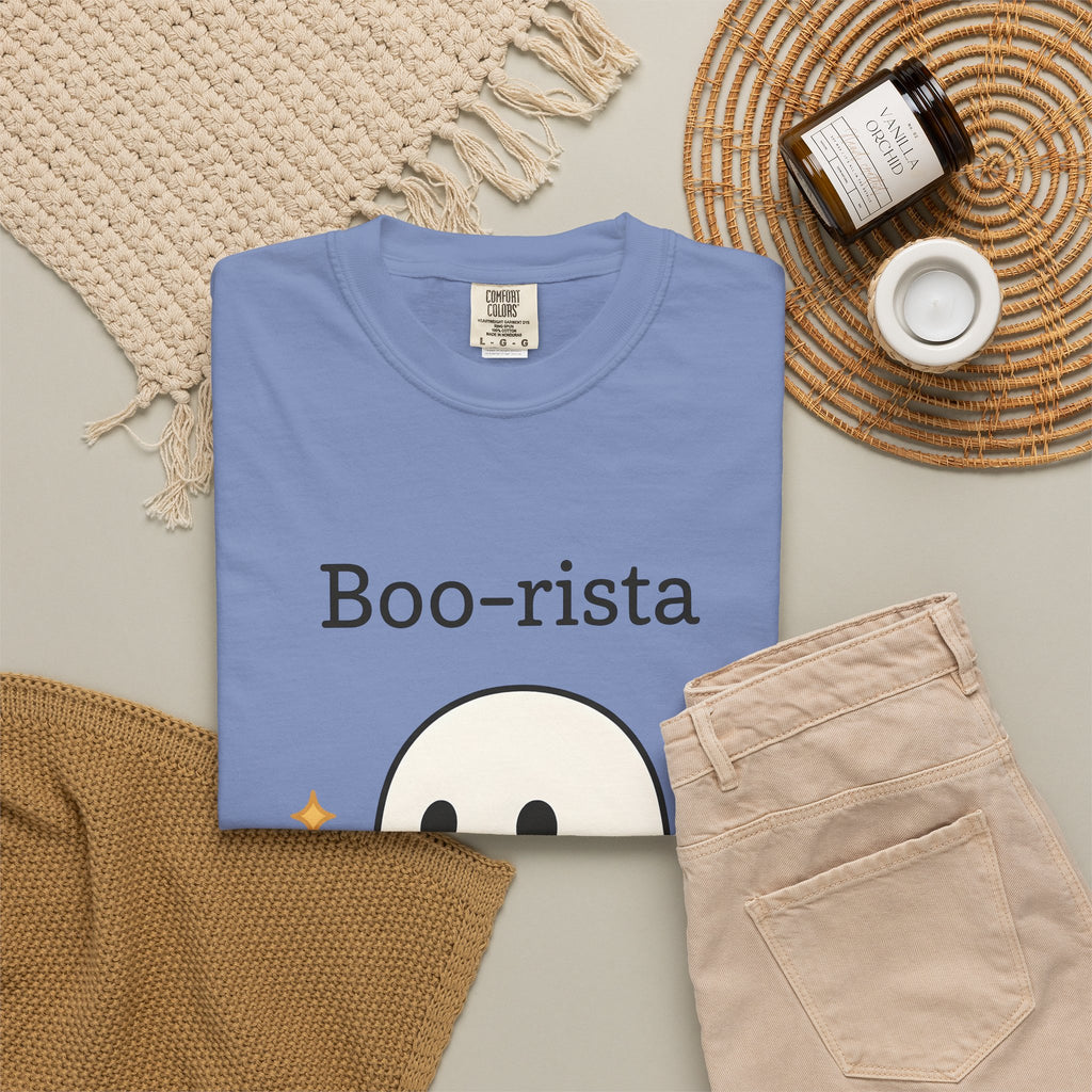Ghost Barista T-Shirt Coffee Halloween Gift Women Cute T-Shirt Specter T-Shirt Coffee Fan Kawaii T-Shirt Spooky Graphic Cartoon Coffee T-Shirt T-Shirt