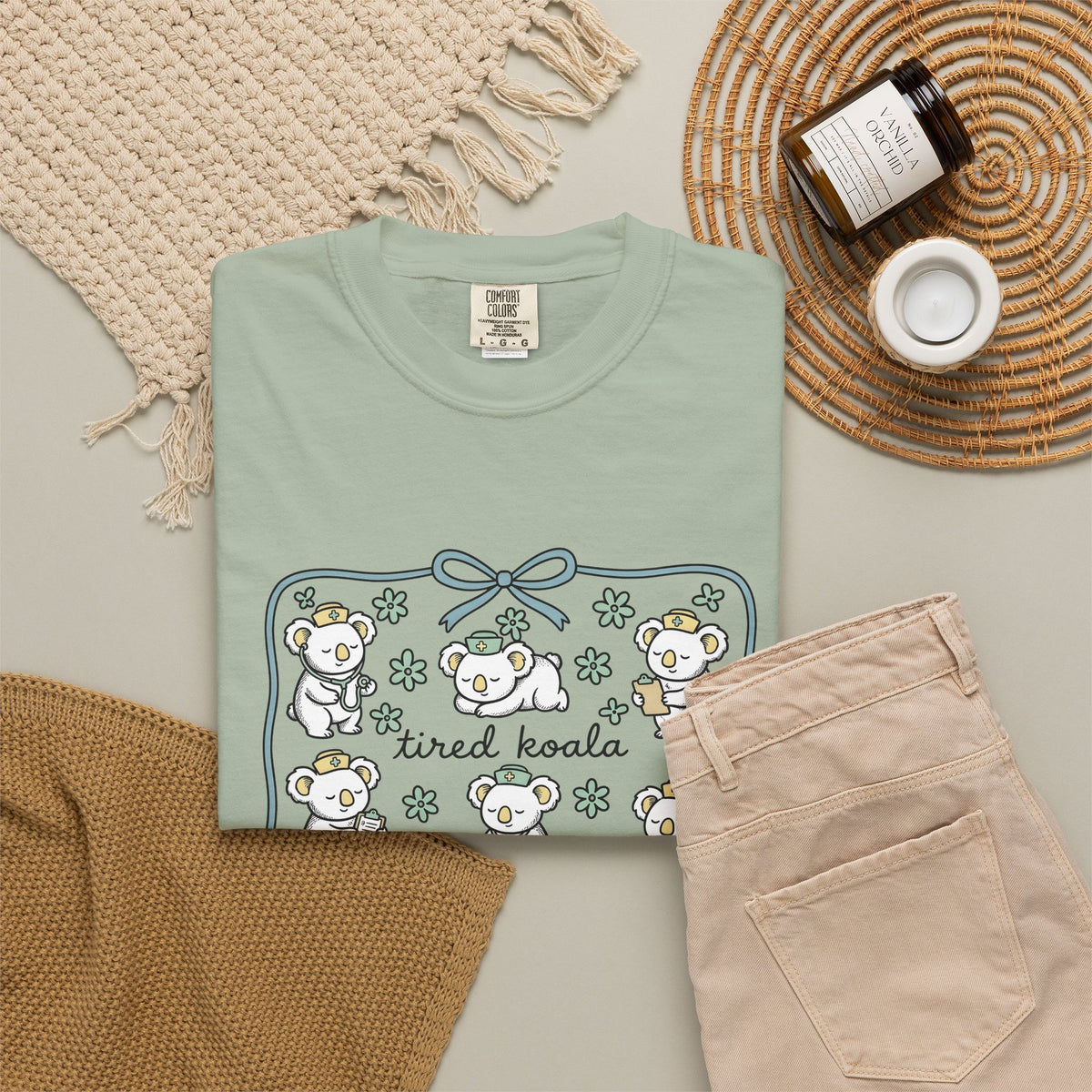 Medical Koala T-Shirt Nurses Fauna Gift Women Sweet T-Shirt Koala T-Shirt Nurse Enthusiast Cute T-Shirt Wildlife Graphic Doodle Florals T-Shirt