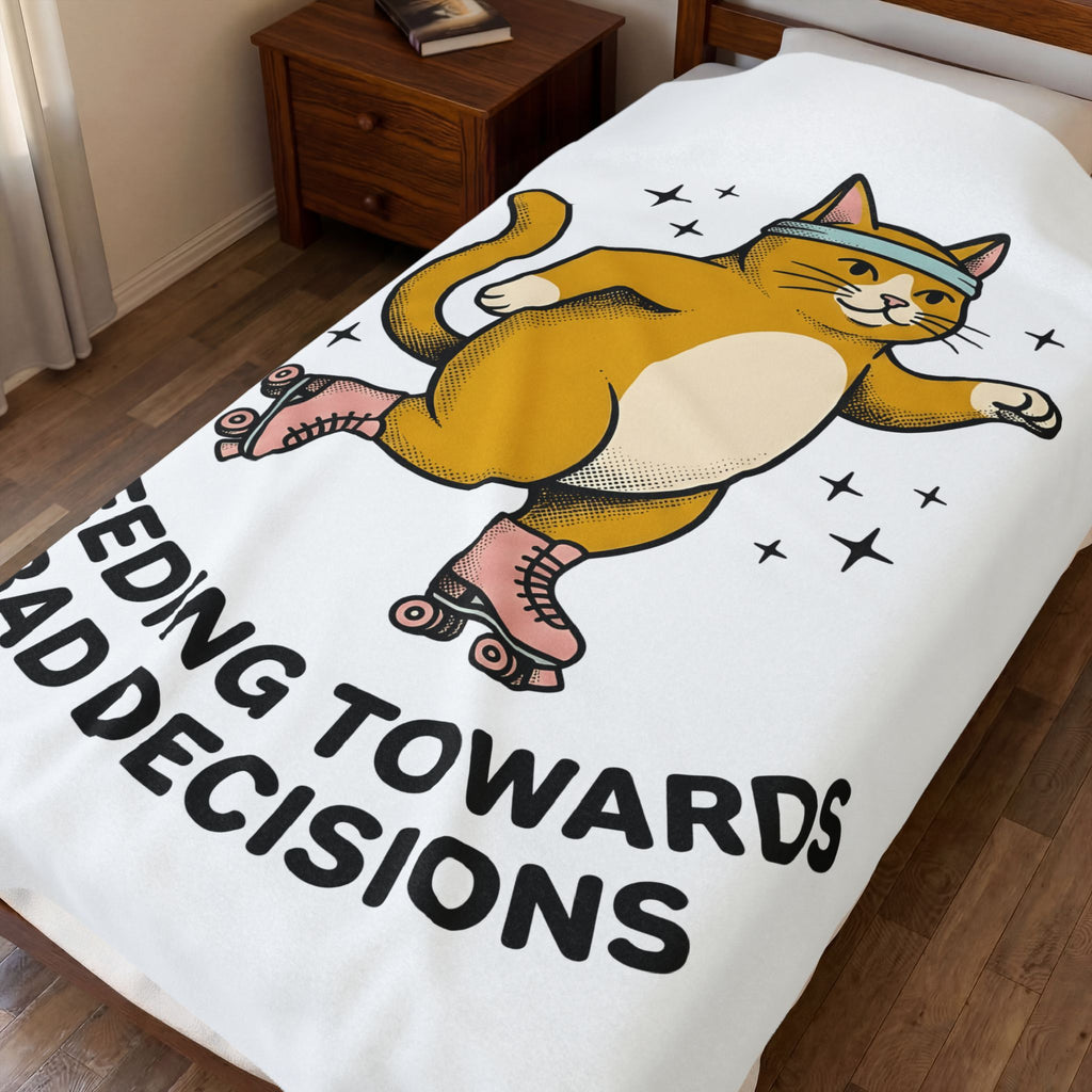 Skating Cat Blanket Funny Feline Gift Women Comic Blanket Cat Blanket Humor Fan Cartoon Blanket Kitty Graphic Vintage Sparkles Blanket