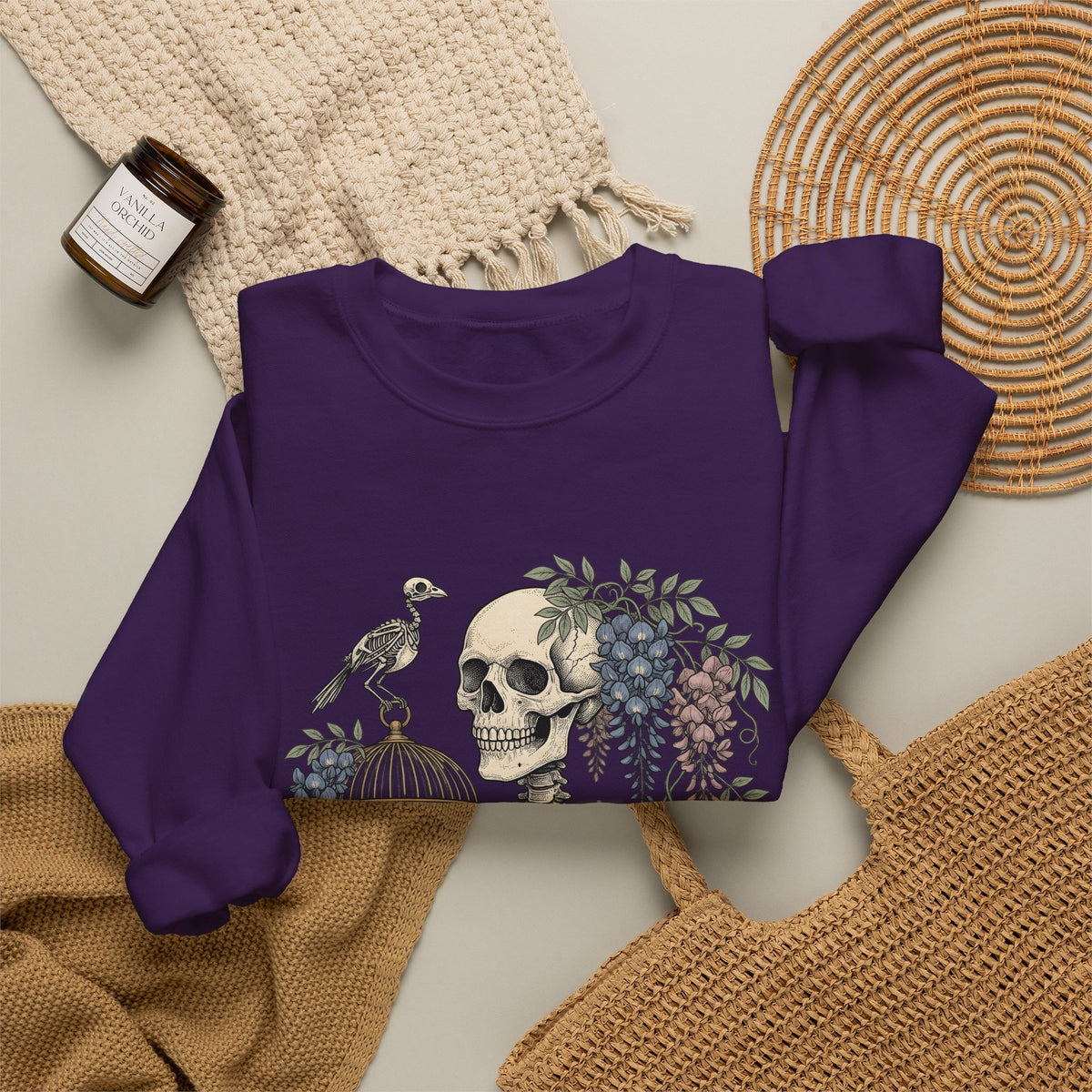 Bone Bloom Sweatshirt Halloween Dark Art Gift Women Rustic Sweatshirt Skeleton Sweatshirt Horror Fan Gothic Sweatshirt Macabre Graphic Doodle Aviary Sweatshirt