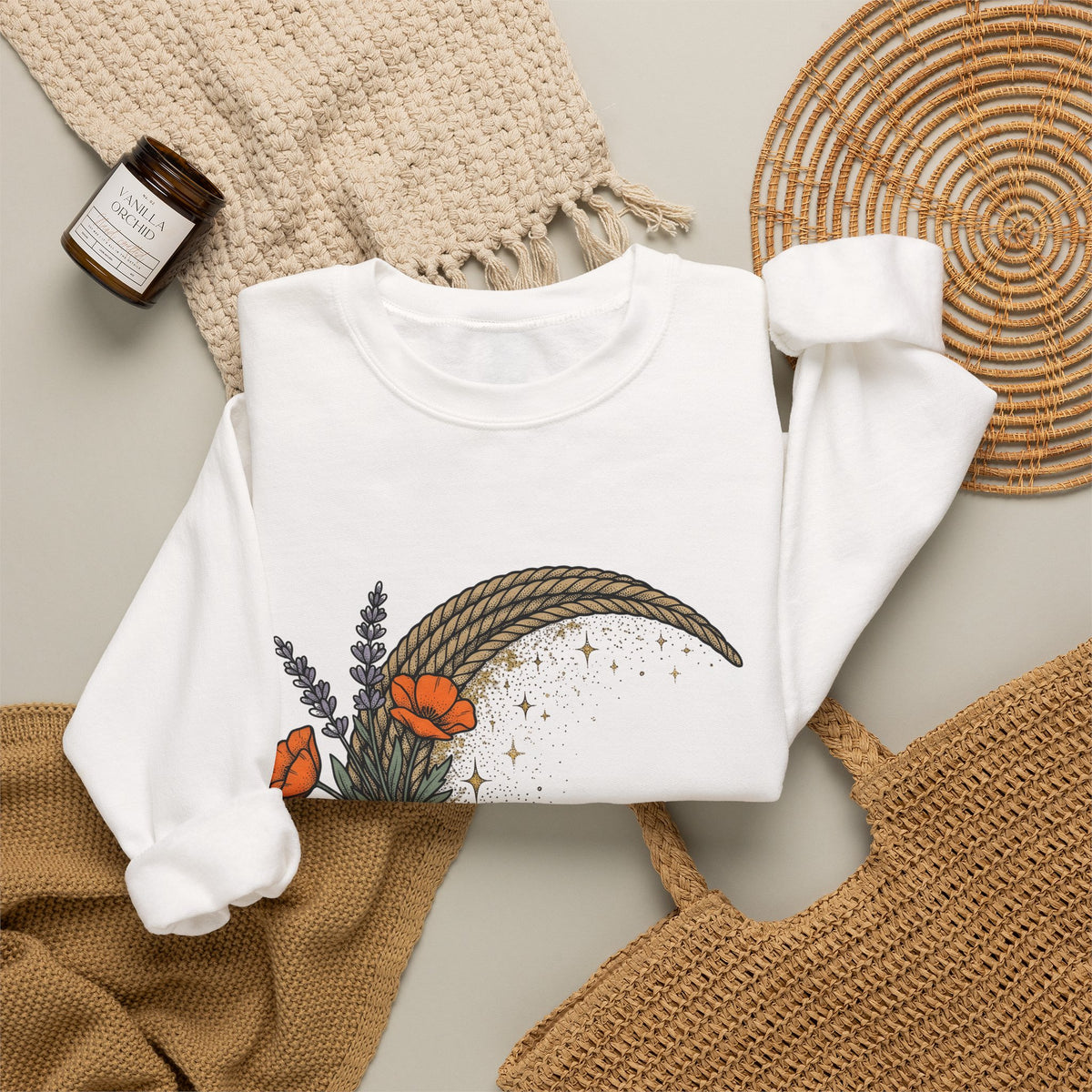 Rope Moon Sweatshirt Cowgirl Western Gift Women Boho Sweatshirt Lunar Sweatshirt Rodeo Fan Hippie Sweatshirt Country Graphic Vintage Wildflowers Sweatshirt