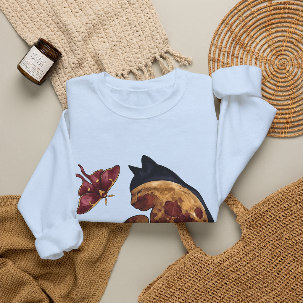 Night Cat Sweatshirt Cat Cosmos Gift Women Paint Sweatshirt Kitty Sweatshirt Cat Fan Artistic Sweatshirt Universe Graphic Galaxy Moth Sweatshirt