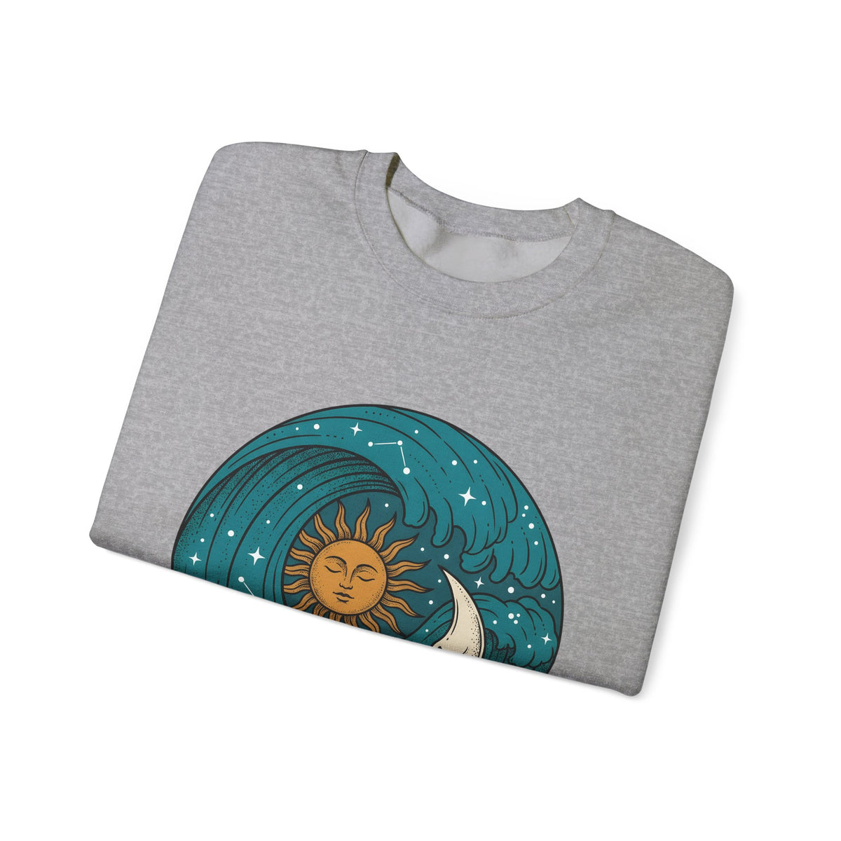 Sun Moon Sea Celestial Horoscope Gift Folk Ocean Astrology Enthusiast Bohemian Zodiac Rustic Star Sweatshirt