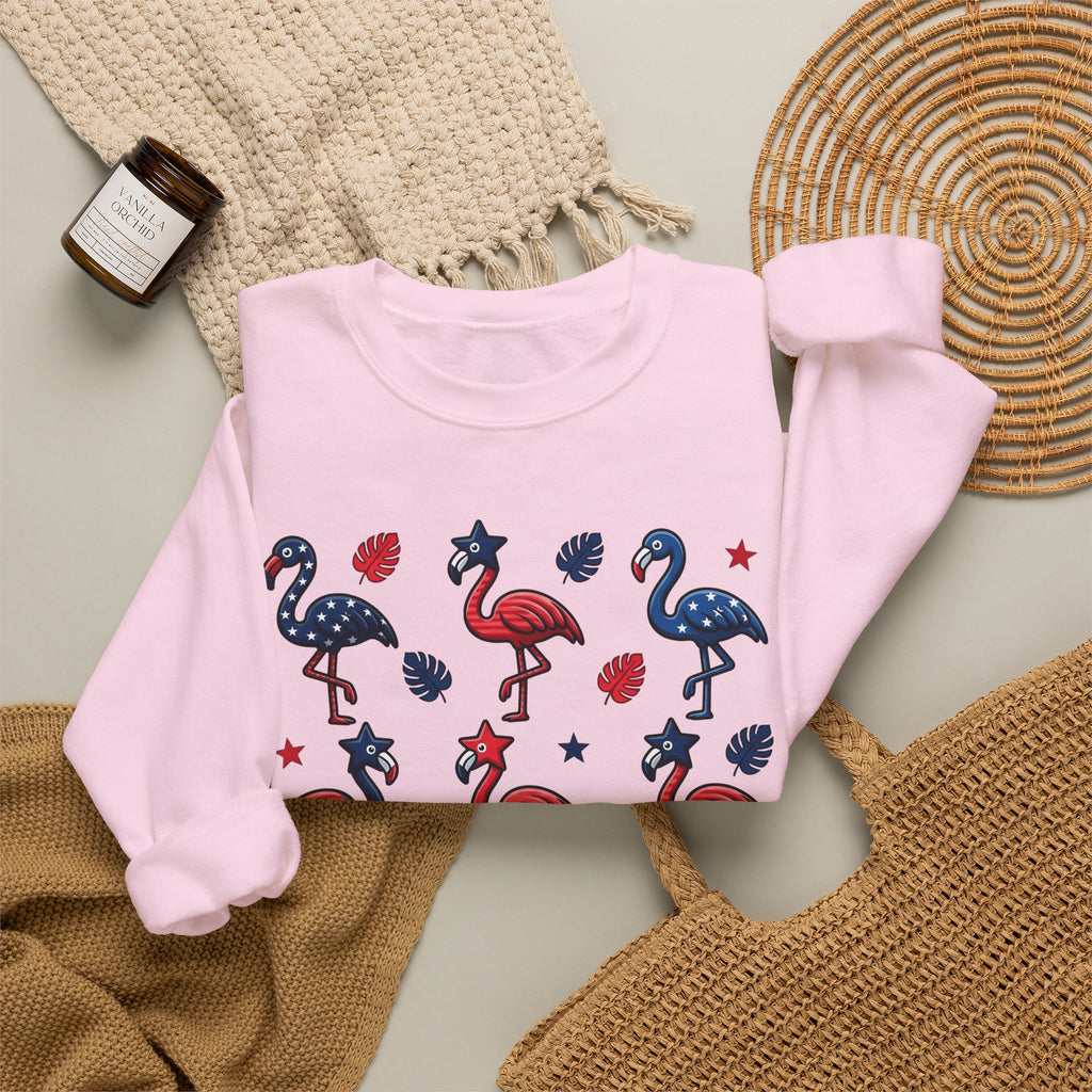 Flag Flamingo Sweatshirt 4th Of July Holiday Gift Women Cartoonish Sweatshirt Flamingo Sweatshirt Independence Day Fan Retro Sweatshirt Celebration Graphic Old