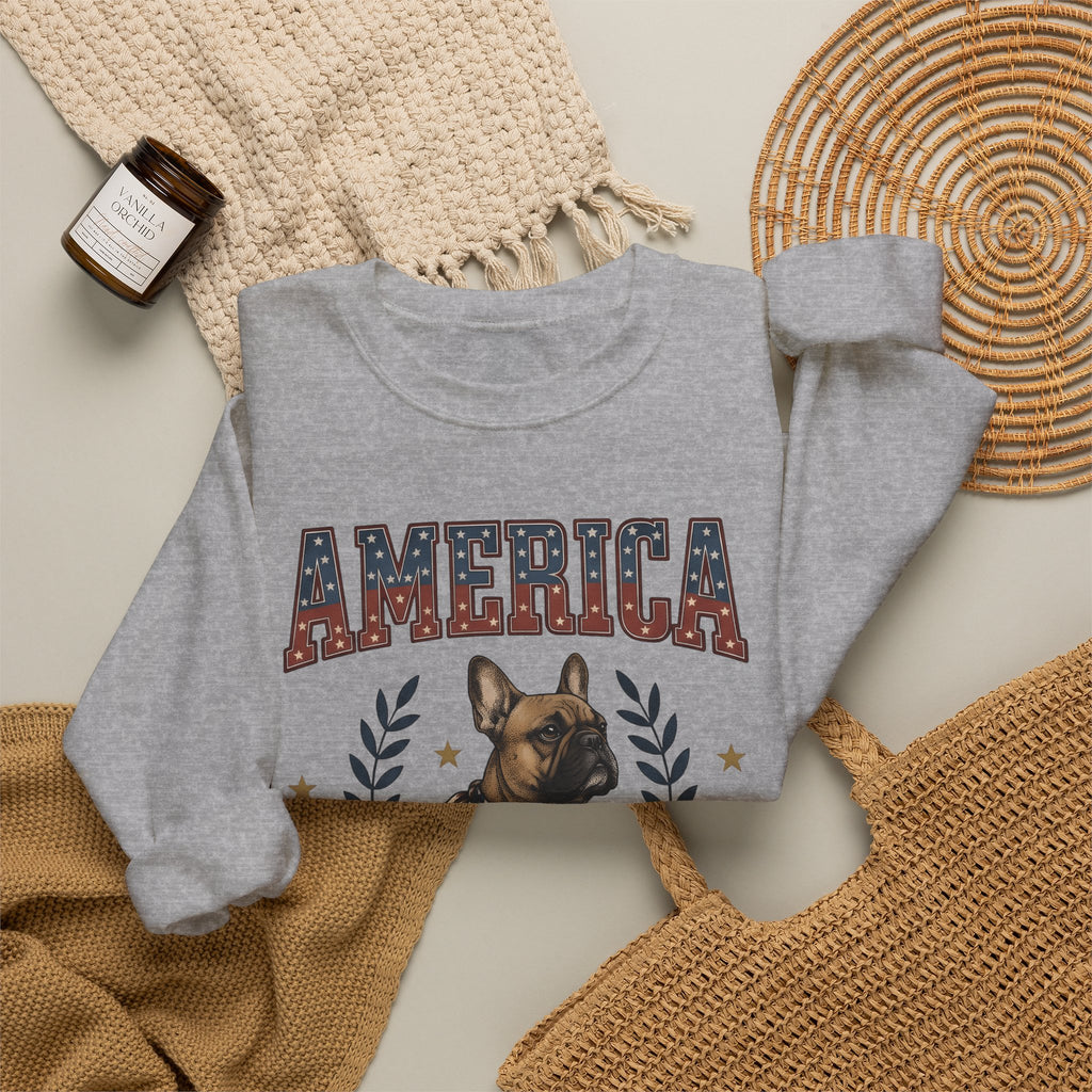 French Bulldog Sweatshirt America Patriotic Gift Women Vintage Sweatshirt Bouledogue Sweatshirt American Fan Retro Illustration Graphic Retro Stars Sweatshirt