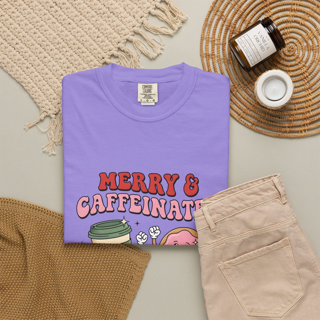 Coffee Cup Donut T-Shirt Christmas Coffee Gift Women Cartoon T-Shirt Donut T-Shirt Xmas Fan Cartoony T-Shirt Coffee Design Retro Stars T-Shirt