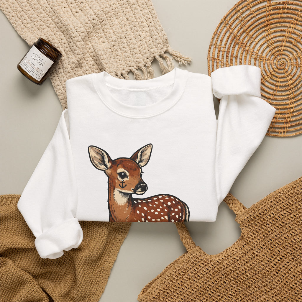 Stag Ink Sweatshirt Funny Wildlife Gift Women Classic Sweatshirt Tattoo Sweatshirt Humor Fan Vintage Sweatshirt Animal Graphic Old School Ship Anchor Sweatshirt