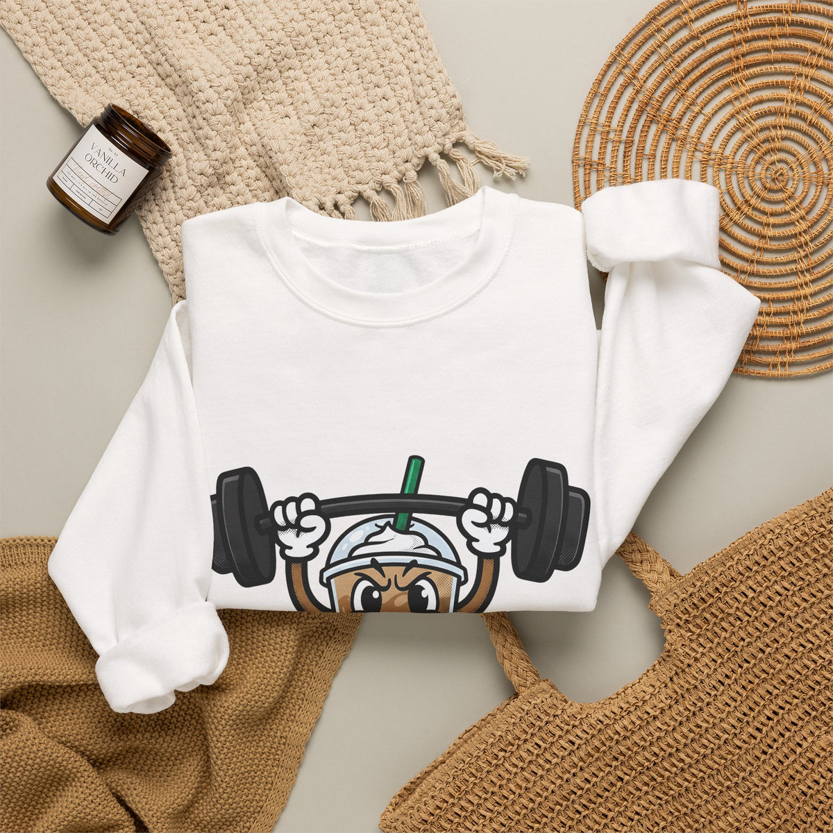 Latte Cup Icon Sweatshirt Coffee Exercise Gift Women Caricature Sweatshirt Coffee Sweatshirt Sweatshirt Coffee Fan Fitness Graphic Sweatshirt Pop Art Gym Weight