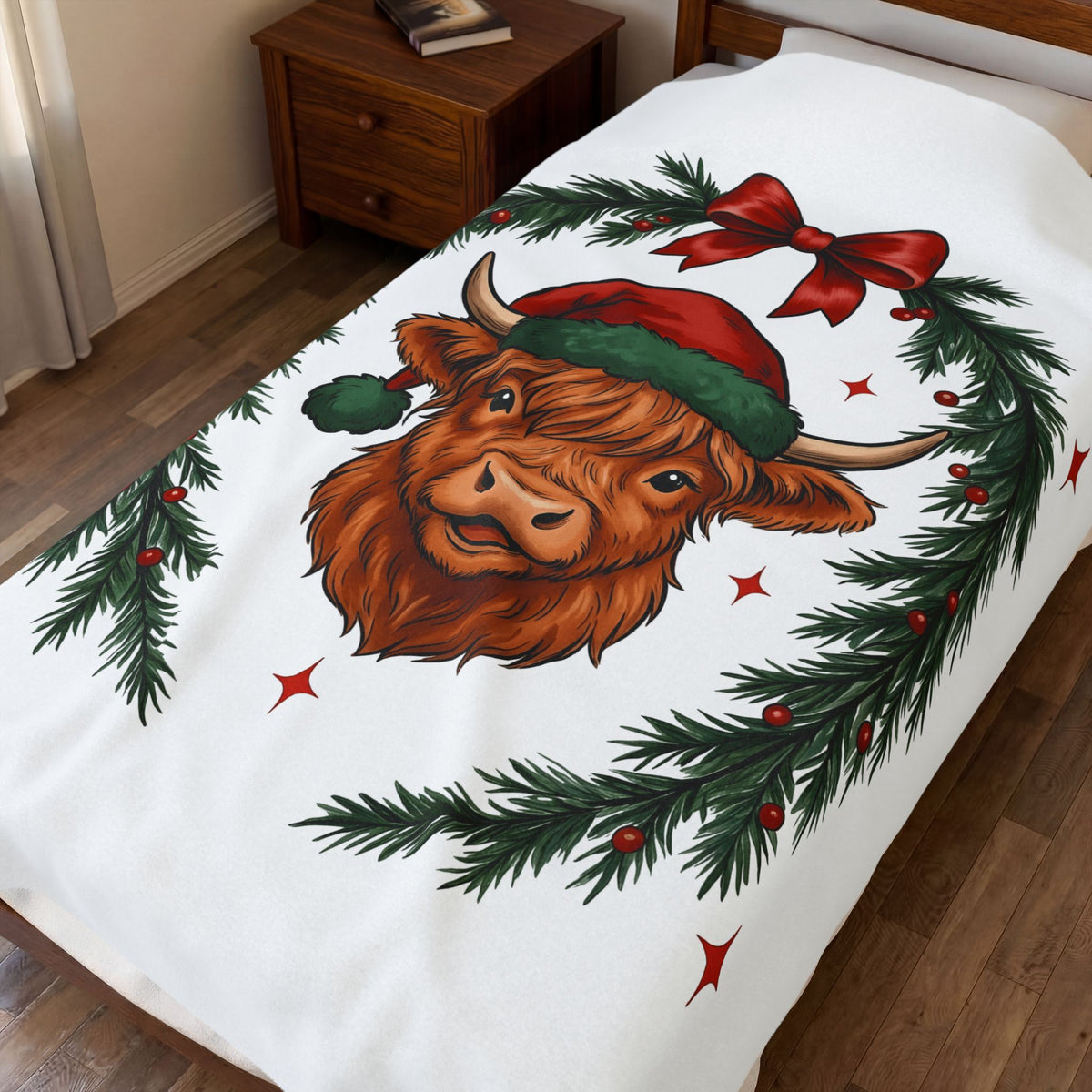 Hairy Cow Christmas Fauna Gift Comic Furry Cow Holiday Fan Cartoon Wildlife Old School Blanket
