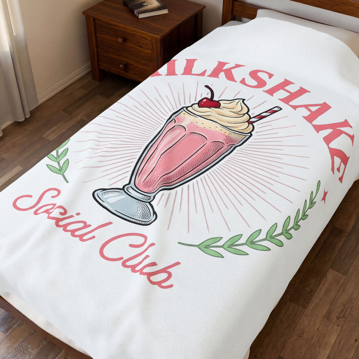 Milkshake Illustration Blanket Desserts Cafe Gift Women Antique Blanket Shake Blanket Dessert Fan Retro Blanket Coffee Graphic Vintage-Inspired