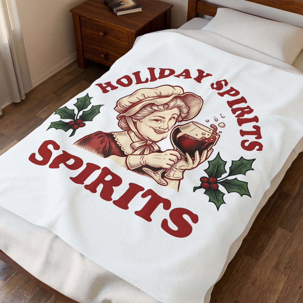 Cheerful Woman Wine Blanket Christmas Fun Gift Women Cartoon Blanket Wine Blanket Xmas Fan Comic Blanket Humor Graphic Line Art Winter Greenery