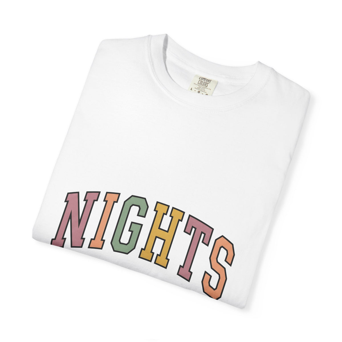 Varsity Lettering Design T-Shirt Nurses Graveyard Shift Gift Women Pale Hues T-Shirt Letterman T-Shirt Nursing Enthusiast Pastel T-Shirt Night