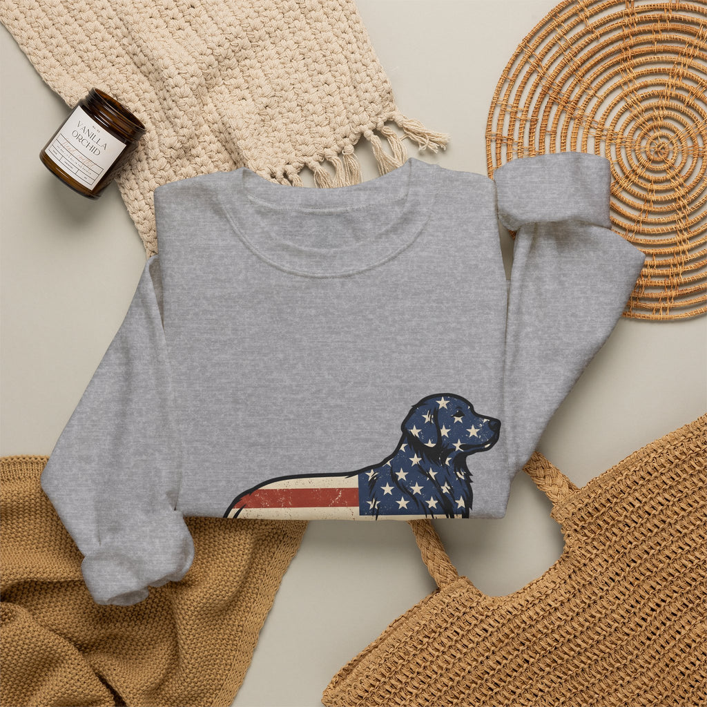 Golden Retriever Sweatshirt 4th Of July Pets Gift Women Retro Sweatshirt Dog Sweatshirt Independence Day Fan Vintage Sweatshirt Animal Graphic Sketch Usa Flag