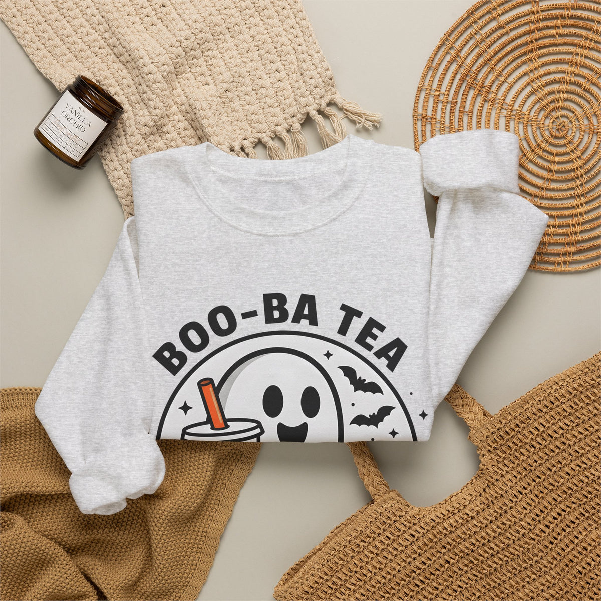 Ghost Bubble Tea Sweatshirt Halloween Cuisine Gift Women Charming Sweatshirt Boba Sweatshirt Halloween Fan Cute Sweatshirt Food Graphic Animated Bats