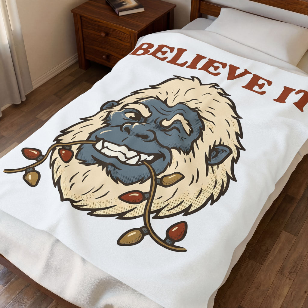 Abominable Snowman Face Blanket Christmas Jokes Gift Women Comic Blanket Yeti Blanket Xmas Fan Cartoon Blanket Pun Graphic Retro Holiday Lights