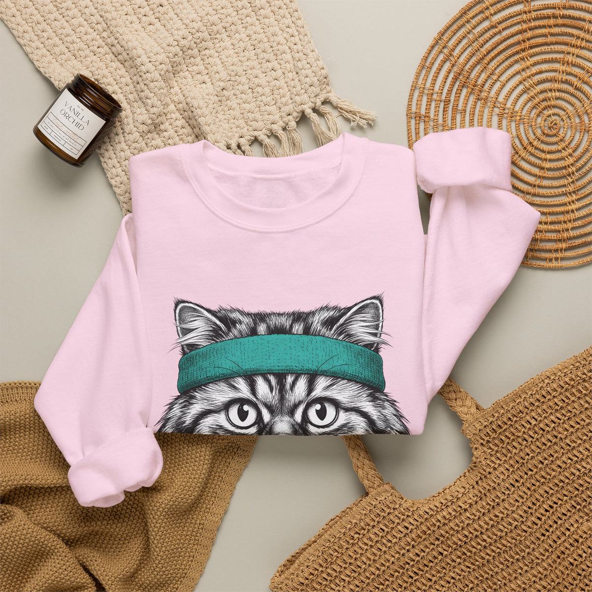 Striped Cat Sweatshirt Cat Pet Supplies Gift Women Doodle Sweatshirt Tabby Cat Sweatshirt Cat Fan Feline Sweatshirt Pet Accessories Graphic Minimalist Headwrap