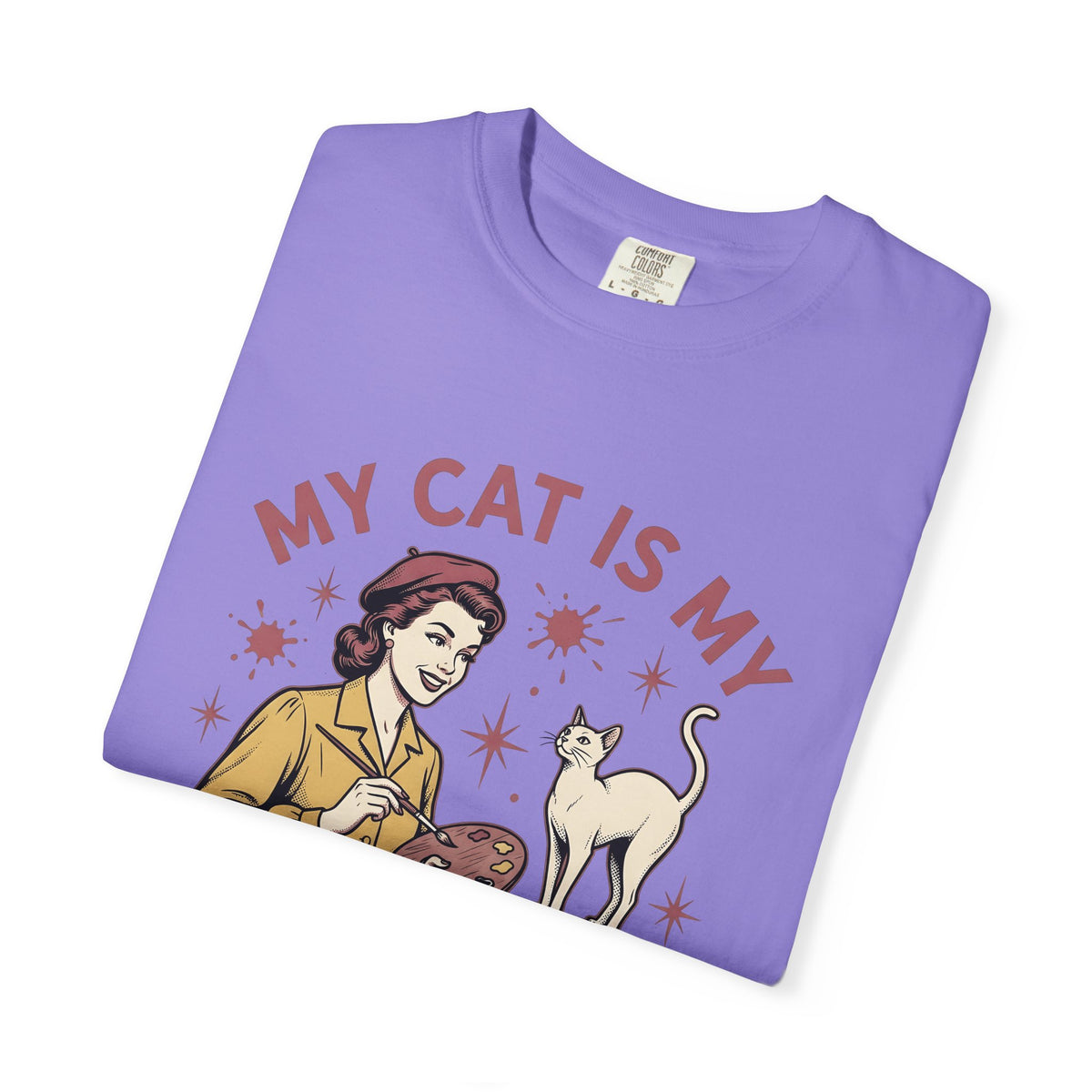 Kitty Artist T-Shirt Cat Fauna Gift Women Antique T-Shirt Cat Lady T-Shirt Feline Fan Vintage T-Shirt Wildlife Graphic Heritage Art Palette T-Shirt